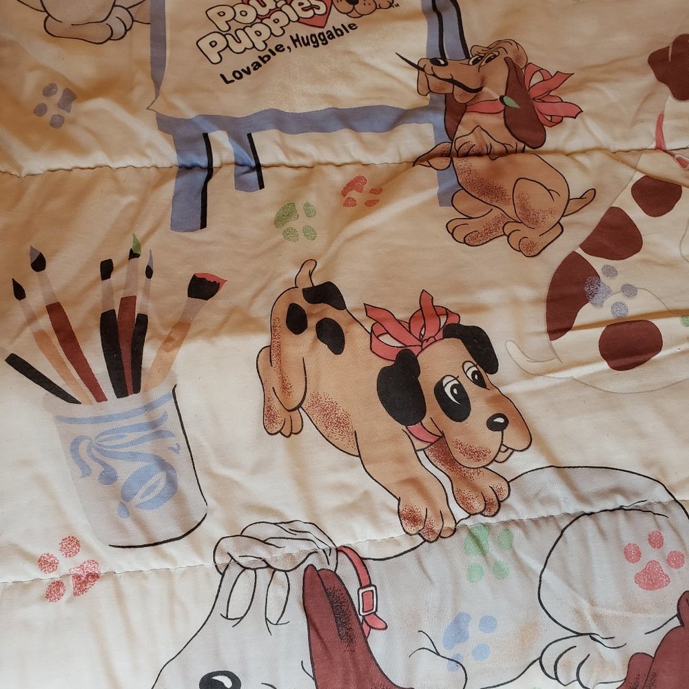 Vintage 1986 Pound Puppies Zip Up Kids Size Sleeping Bag Easel Painting Art Dogs